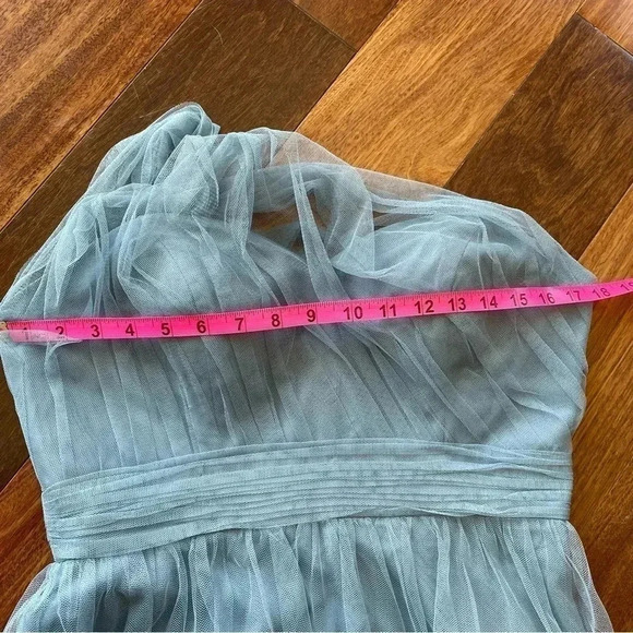 Revelry Belle Tulle Blue Gray Maxi Bridesmaid Wedding Dress One Shoulder Formal - Picture 12 of 15